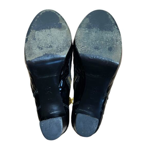 Tory Burch Leigh Black Patent Leather Croc Quilted Bootie Gold Hardware Size 9 - Picture 8 of 11